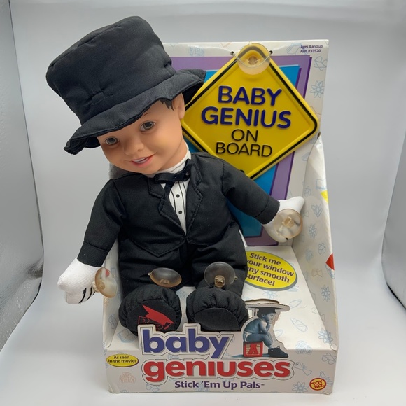 Vintage Baby Genius Stick 'Em Up Pals Baby Genius On Board Doll and Sign in Box - Picture 1 of 13